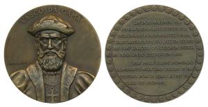 Large bronze limited edition Brass Medal, obv. bust of Vasco Da Gama, wearing a cross, rev
