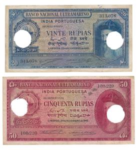 Indo-Portuguese, Vinte (20) Rupias and Cinquenta (50) Rupias, 1945, Banco Nacional Ultrama
