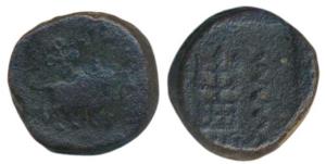 Kaushambi, Mitra Dynasty (c. 200 BC), Copper Unit, 7.42g, bull standing in front of a tree