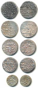 Akbar, Silver Mahmudi, AH 991; Shah Jahan, Silver Rupee (2), Surat Mint, AH 1063; Aurangze