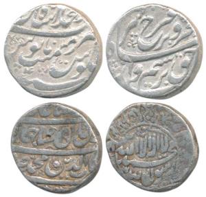 Shah Jahan, Silver Rupee, Burhanpur Mint; Farrukhsiyar, Silver Rupee, Shahjahanabad Mint, 