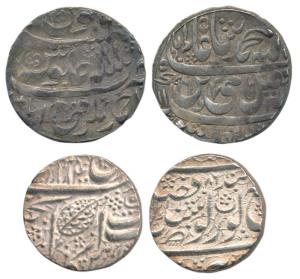 Silver Rupee (2), Sikh Empire, Amritsar Mint, VS 1884/86, Nanak Shahi Couplet; Ahmednagar 