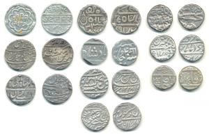 Silver Rupee (10), Awadh, Banaras Mint, AH1228/26; Baroda, Malhar Rao, RY 4; Bharatpur, Ma
