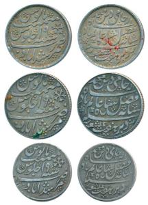 Murshidabad Mint, Silver Rupee and ½, in the name of Shah Alam II, frozen RY 19, straight 