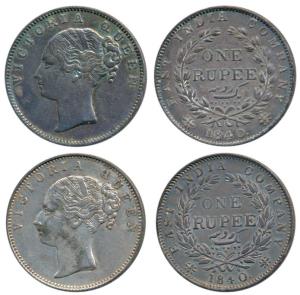 Victoria Queen, Silver Rupee (2), 1840, continuous legend. Very Fine to Very Fine+. (2)