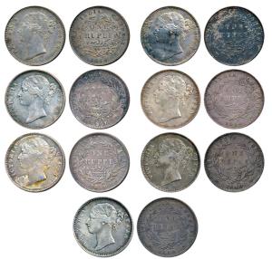 Victoria Queen, Silver Rupee (7), 1840, divided legend. Very Fine to About Extremely Fine.