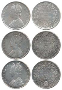 Victoria Queen, Silver Rupee (3), 1862. Fine to Very Fine+. (3)