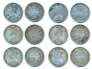 Victoria Queen, Silver Rupee (6), 1862, an assorted lot. About Very Fine. (6)