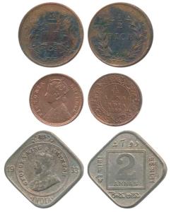 Victoria Empress, Copper 1/12 Anna, 1899; George V, Cupro-Nickel 2 Annas, 1933, Calcutta M