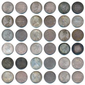 Victoria Queen and Empress, Silver Rupee (18), with different dates 1876, 1877, 1878, 1879