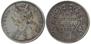 Victoria Empress, Silver Rupee, 1878, Bombay Mint, A3 / II / No mint mark, Unlisted in Pri