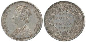 Victoria Empress, Silver Rupee, 1884, Bombay Mint, A3 / II Bottom B raised, (Prid 166). Ve