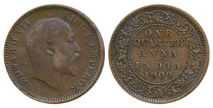 Edward VII, Copper ¼ Anna, 1909. Very Fine+.
