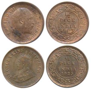 Edward VII & George V, ½ Pice (2), 1903, Calcutta Mint, (Prid 735); 1925, Calcutta Mint, (