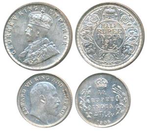 Edward VII, ¼ Rupee, 1917, Bombay Mint, (Prid 341); George V, ½ Rupee, 1906, Calcutta Mint