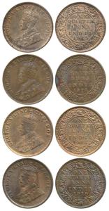 George V, Bronze ¼ Anna (4), 1913, Calcutta Mint, (Prid 659); 1919, Calcutta Mint, (Prid 6