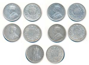 George V, Silver Rupee (5), 1912, 1913 and 1919 (3). Very Fine+. (5)