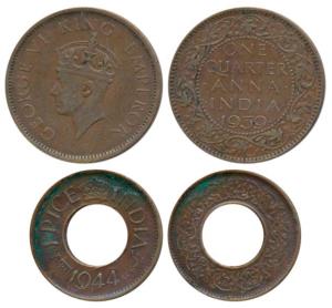 George VI, Bronze ¼ Anna & 1 Pice, 1939, Calcutta Mint, 2nd Head, Unlisted in Pridmore; 19