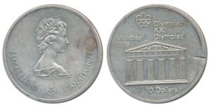 Canada, Elizabeth II, Silver 10 Dollars, 48.9g, 1976 Montreal Olympics. Slight test mark o