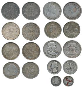 Assorted Lot, Silver, Saudi Arabia (3); Straits Settlements, 50 Cents, 1903; United States