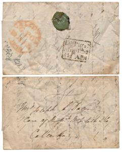1830 pre-stamp cover from UK to Calcutta with ”CALCUTTA/G.P.O./?/ 1830” (Giles G9) large c