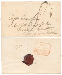 1858 stamp-less cover to Cape of Good Hope with ”MADRAS/SHIP LETTER/POST PAID/16 OC 16/185