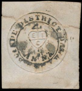1852 Scinde Dawk, ½a white, SGS1, cut square with wide margins all around used, horizontal