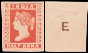 1894 ½a Essay in red with ”SPECIMEN’ in large sans serif capitals at the back so that one 