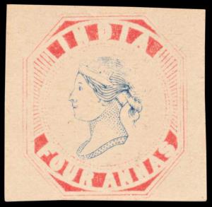 1891 Essay 4a aniline-red and blue on yellowish wove paper, no watermark (Spence #31 pos.1