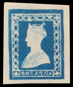 1890 Essay 1a bright blue Gothic head (Spence #6).