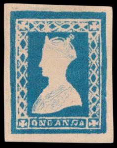 1890 Essay 1a blue Gothic head (Spence #8). Fine.