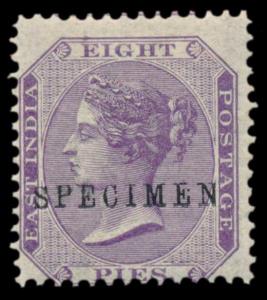 1860 8p purple ovpt. ”SPECIMEN” in serif caps 15.5mmx1.75mm, imperf on top, Samuel type 10