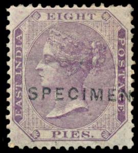 1860 8p purple ovpt. ”SPECIMEN” in sans-serif caps 15.75mmx2mm, Samuel type 7. Fine.