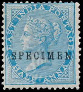 1856-64 ½a blue Die I ovpt. ”SPECIMEN” in serif caps 15.5mmx1.75mm, Samuel type 10.