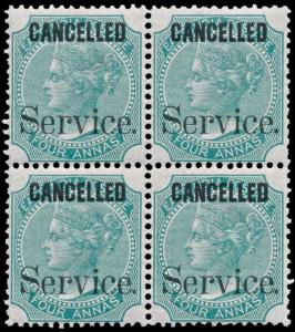1867-73 4a green ovpt. large ”Service” blk/4, further ovpt. ”CANCELLED” in thick sans seri