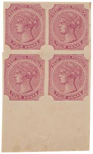 1866 India design as SG type 17, 4a but in lake & inscribed ”WEST INDIA POSTAGE” imperf bo