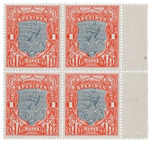 1925 Delhi Specimen KG V 1 Rupee orange and grey black, marginal blk/4. Fine.