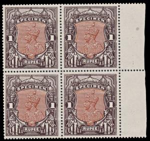1925 Delhi Specimen KG V 1 Rupee chocolate and brown, marginal blk/4. Fine.