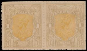 1925 Delhi Specimen, KG V 1 Rupee chestnut and pale brown, rouletted horizontal pair. Fine
