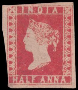 1854 QV ½a, deep vermillion, 9 ½ arches, wmk. part Coat of Arms, SG1a, prepared for use bu