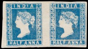 1854 QV ½a, pale blue, Die I, SG3, average to wide margins, mint pair. Fine.