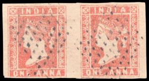 1854 QV 1a, red, Die I, SG12, close to wide margins, used pair. Fine.
