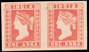 1854 QV 1a, dull red, Die II, SG14, wide margins, pair mint. Fine.