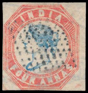 1854 QV 4a, blue and pale red, 1st printing, Sg18, close cut square from 3 sides, used wit