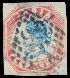 1854 QV 4a, blue and red, 2nd printing, SG19, close cut square, used with ”C/56” cancel. F