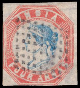 1854 QV 4a, blue and red, 4th printing, head die III, frame die II, SG23, used cut square,