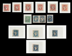 1854 lithograph study collection of 7x½a, 6x1a and 1x2a on 6 pages. Fine. (14).
