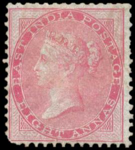 1855 8a carmine, Die I, on blue glazed paper, no wmk., SG36, MLH, 1 rounded corner otherwi