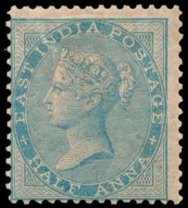 1856-64 ½a pale blue, Die I, on yellowish to white paper, no wmk., SG38, gum toned, MLH. F