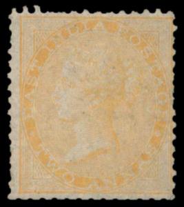 1856-64 2a yellow on yellowish to white paper, no wmk., SG43, MLH. Fine.